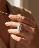 925 Sterling Silver Oval Photo Locket Necklace - Sage - Image 8