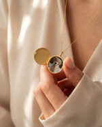 925 Sterling Silver Round Photo Locket Necklace - Aura - Image 8