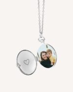 925 Sterling Silver Oval Photo Locket Necklace - Sage - Image 4